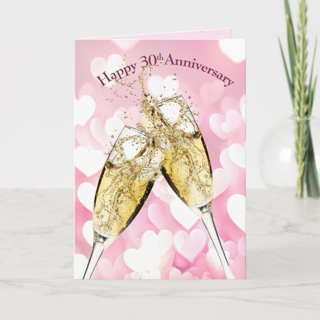 Tarjeta 30° Aniversario Tostadas de champán en los corazon (Anverso)