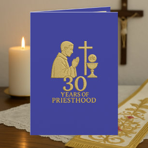 Tarjeta 30 Años de Sacerdocio Oro Elegante Católico