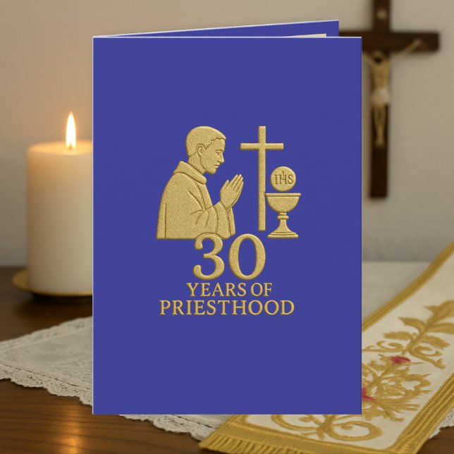 Tarjeta 30 años de sacerdocio Oro Elegante Católico (Subido por el creador)