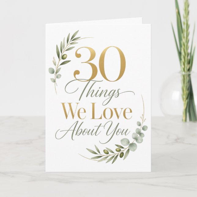 Tarjeta 30 cosas que amamos de ti Cumpleaños 30 (Anverso)