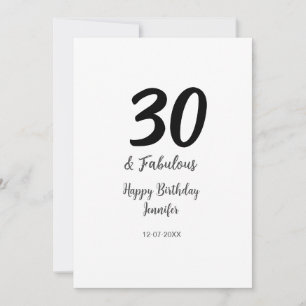 Tarjeta 30 cumpleaños añadir nombre fecha año negro