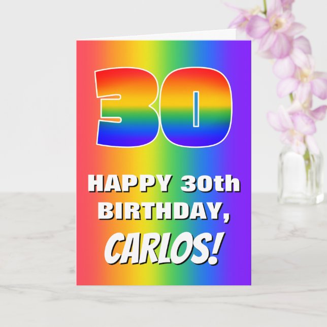 Tarjeta 30 cumpleaños: Patrón de arcoíris divertido y colo (Orquídea)