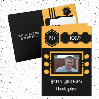Tarjeta 30 hoy agregar foto nombre negro naranja cumpleaño