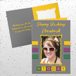 Tarjeta 30 hoy agregar foto y nombre amarillo gris cumplea