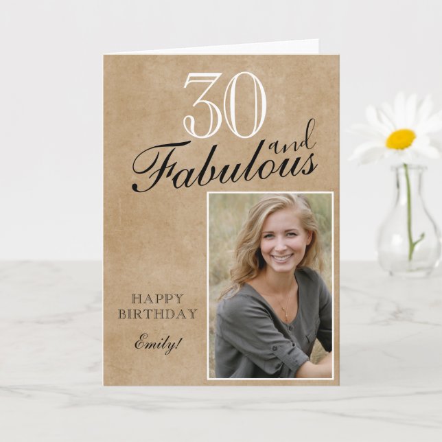 Tarjeta 30 y fabulosa foto de cumpleaños Rustic Elegant (Planta pequeña)