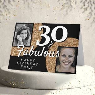Tarjeta 30 y Fabuloso Brillo Dorado 2 Foto Cumpleaños 30