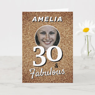 Tarjeta 30 y Fabuloso Brillo Dorado Cumpleaños 30 Foto 