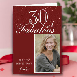 Tarjeta 30 y fabuloso elegante cumpleaños foto roja 