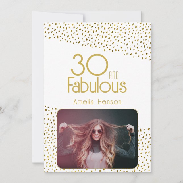 Tarjeta 30 y fabuloso Purpurina de oro foto 30 cumpleaños (Anverso)