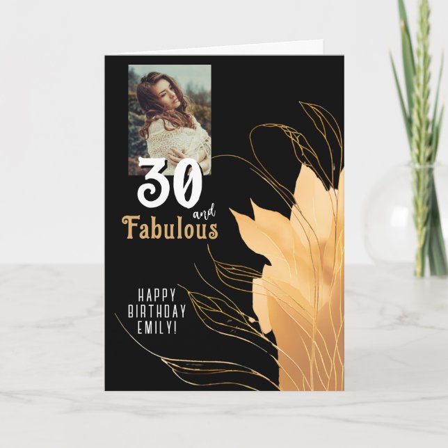 Tarjeta 30 y Fabulous Gold Foliage 30th Birthday Photo (Anverso)