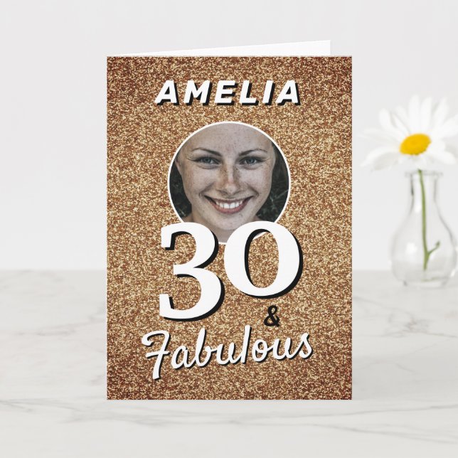 Tarjeta 30 y Fabulous Gold Purpurina 30th Birthday Photo (Planta pequeña)