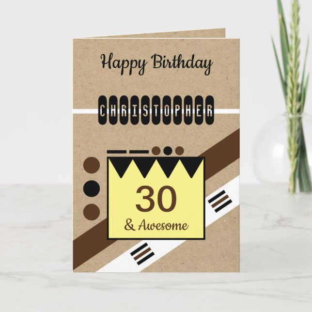 Tarjeta 30 y impresionante marrón negro 30 cumpleaños rúst (Anverso)