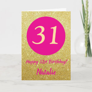 Tarjeta 31.ª feliz cumpleaños Purpurina de oro y rosado ca