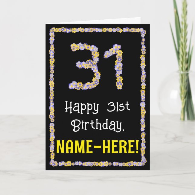 Tarjeta 31 Aniversario: Flores florales, nombre personaliz (Anverso)