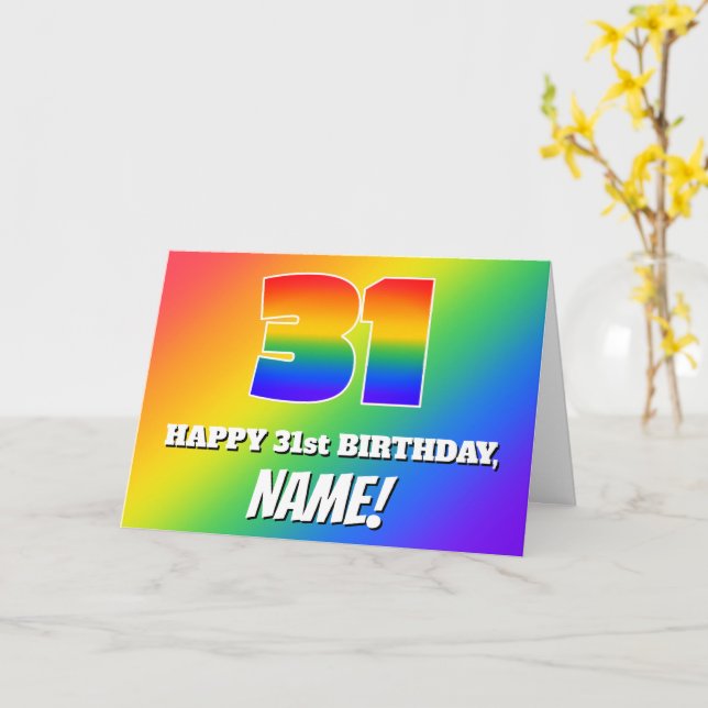 Tarjeta 31st Birthday: Multicolored Rainbow Pattern # 31 (flor amarilla)