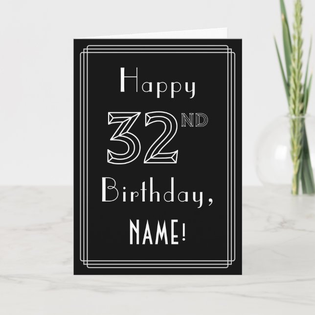 Tarjeta 32º cumpleaños: Art Deco Style # 32 y nombre perso (Anverso)