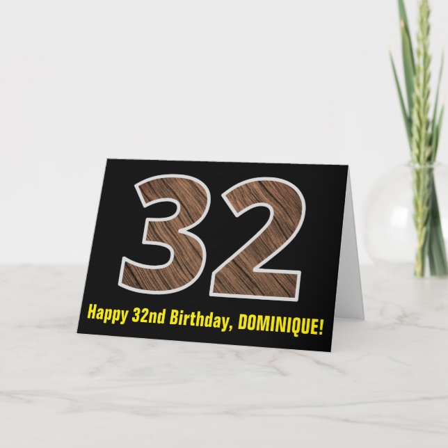 Tarjeta 32º cumpleaños: Nombre + Modelo de grano de madera (Anverso)