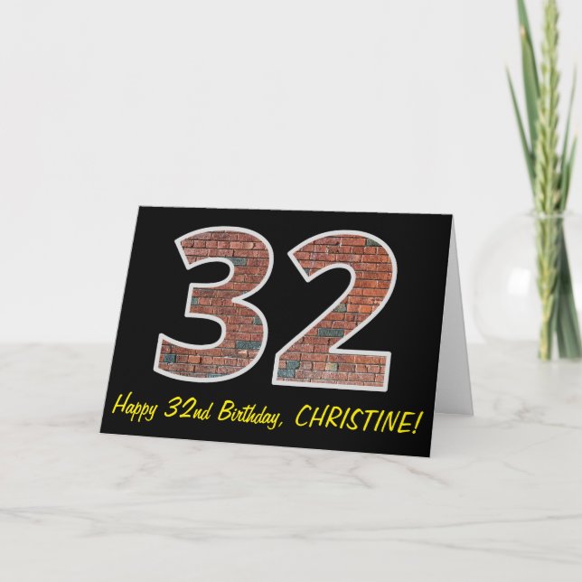 Tarjeta 32º cumpleaños - Patrón de pared de ladrillo "32"  (Anverso)