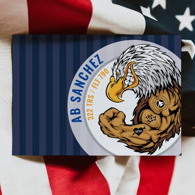 Tarjeta 322 Eagles Fuerza Aérea BMT Entrenamiento Militar  (322 TRS Eagles Air Force BMT Basic Military Training Mascot card, altitude You’ve Got This, USA Flag)