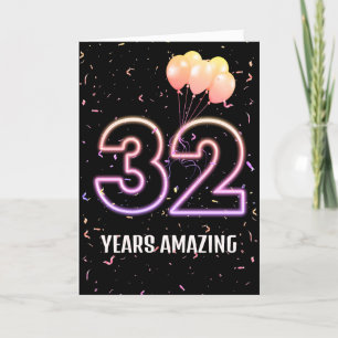 Tarjeta 32.º Balón de cumpleaños y Confetti