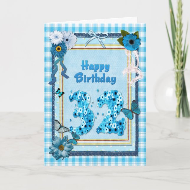 Tarjeta 32.º cumpleaños con un efecto scrapbook (Anverso)