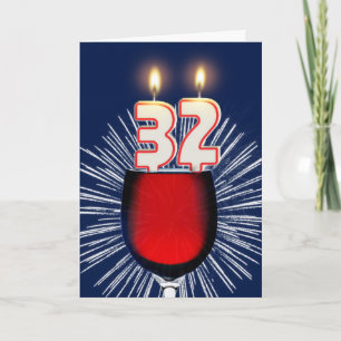 Tarjeta 32.º cumpleaños con vino y velas