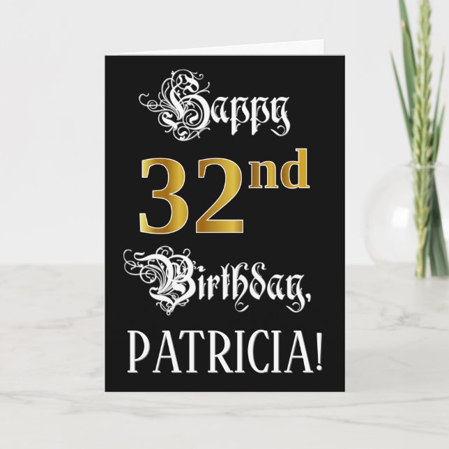 Tarjeta 32.º Cumpleaños — Guión De Fancy; Mirada De Oro Fa (Anverso)