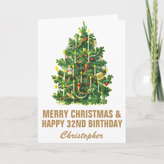 Tarjeta 32.º Feliz Cumpleaños y Feliz Árbol de Navidad (Anverso)