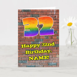 Tarjeta 32° cumpleaños: Arcoiris 32 inspirado en graffiti 