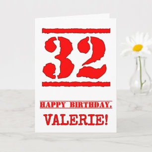 Tarjeta 32° cumpleaños: Diversión, estampado de goma roja