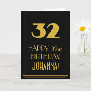 Tarjeta 32° cumpleaños - Estilo Art Decó "32" y nombre