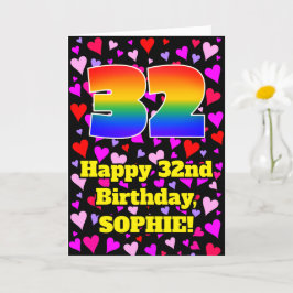Tarjeta 32nd Birthday: Loving Hearts Pattern, Rainbow # 32