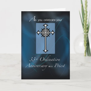 Tarjeta 33º Aniversario de Ordenación Cruz de Sacerdote Az
