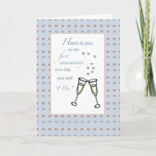 Tarjeta 3317 Corazones de Champagne Primer Aniversario