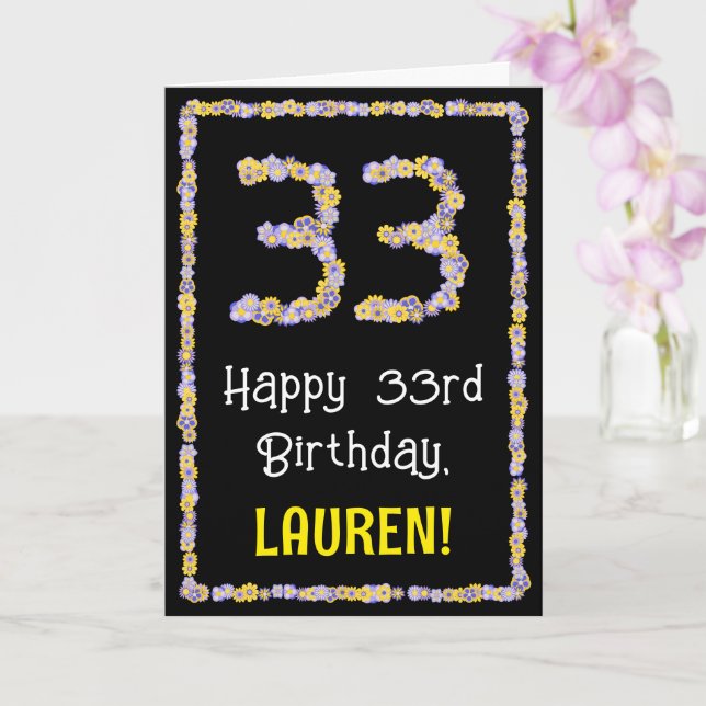 Tarjeta 33.º cumpleaños: Flores florales, nombre personali (Orquídea)