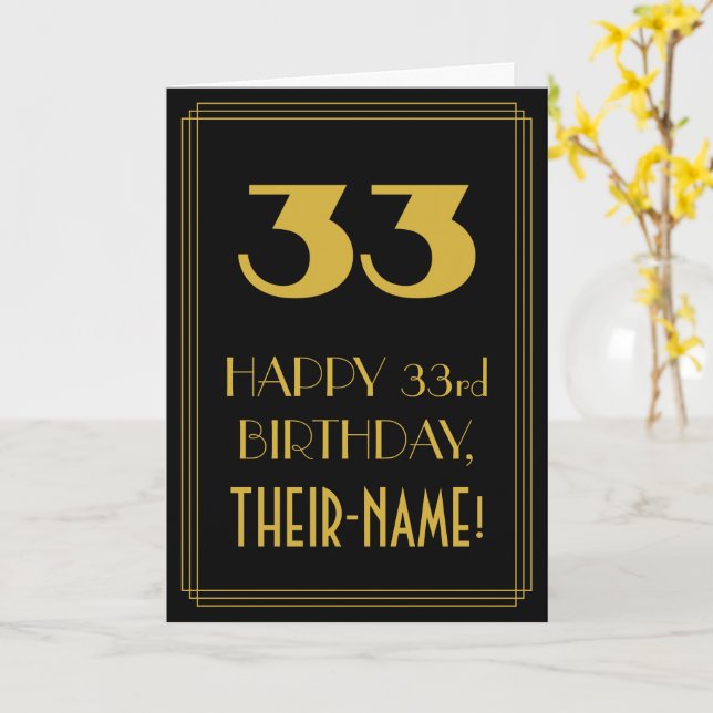 Tarjeta 33 Aniversario - Estilo Art Deco inspirado "33" y  (flor amarilla)