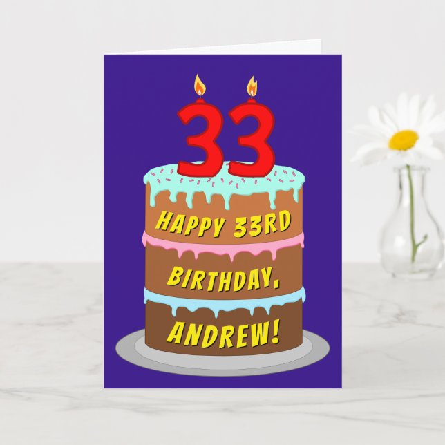 Tarjeta 33 Aniversario: Torta divertida y velas + nombre p (Planta pequeña)