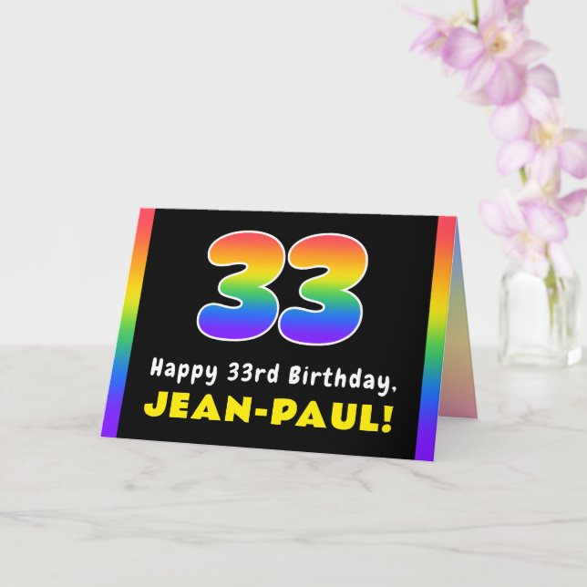 Tarjeta 33° cumpleaños: arcoiris colorido # 33, nombre per (Orquídea)