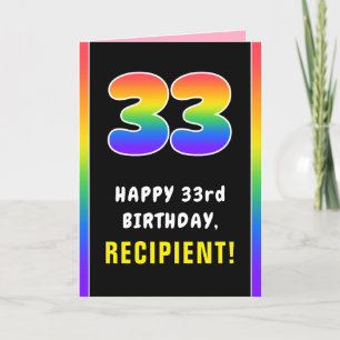Tarjeta 33° cumpleaños: arcoiris colorido # 33, nombre per