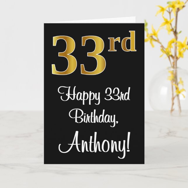 Tarjeta 33 cumpleaños ~ Elegante lujoso Faux Gold Look # (flor amarilla)