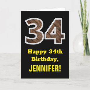 Tarjeta 34º cumpleaños: Nombre, Patrón de grano de madera