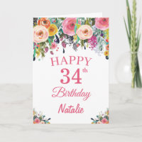 34.ª acuarela Flores Florales Pink Card