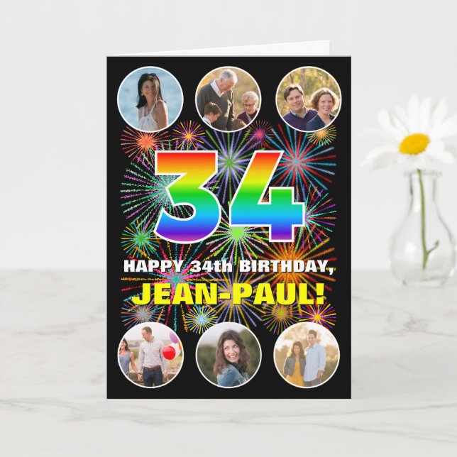 Tarjeta 34 Aniversario del arcoiris divertido #, nombre pe (Planta pequeña)