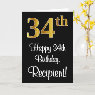 Tarjeta 34 Aniversario ~ Elegante Lujoso Faux Gold Look #