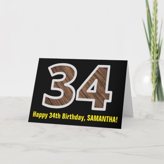 Tarjeta 34 Aniversario: Nombre + Patrón de grano de madera (Anverso)