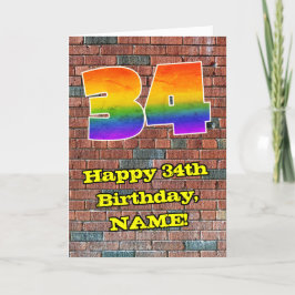 Tarjeta 34° cumpleaños: Arcoiris 34 inspirado en graffiti 
