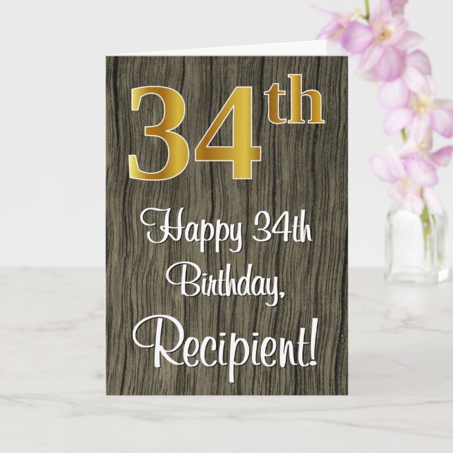 Tarjeta 34 cumpleaños: Elegante aspecto de falso oro #, Fa (Orquídea)