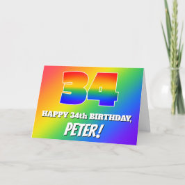 Tarjeta 34° cumpleaños: Patrón arcoiris multicolor # 34