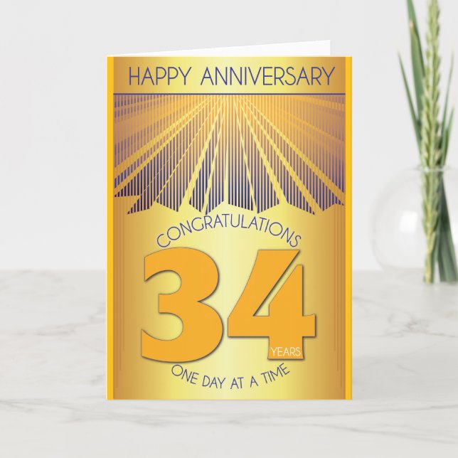 Tarjeta 34 Year Sober Anniversary | Golden Ray 12 Step  (Anverso)