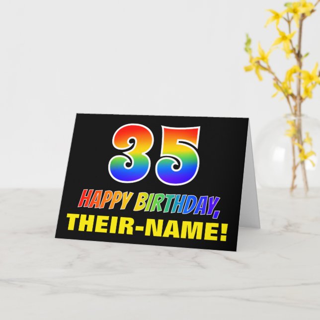 Tarjeta 35º cumpleaños: audaz, divertido, simple, arcoiris (flor amarilla)